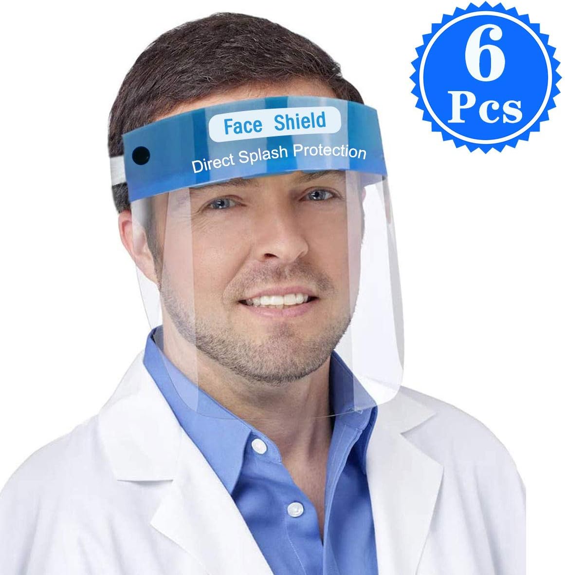 Safety Face Shield, 6 Pack Adjustable Transparent Full Face Protective Visor with Eye & Head Protection, Anti-Spitting Splash Facial Cover for Women/Men