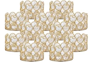 VINCIGANT Pack of 12 Gold Crystal Tea Light Candle Holders for Wedding Home Table Centerpiece Decoration, Gifts Boxed (Candle Excluded)