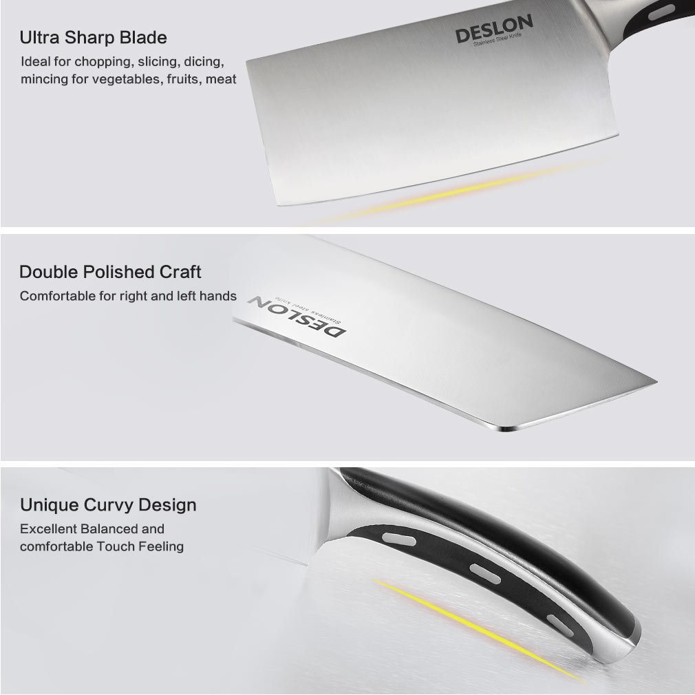 DESLON Chinese Cleaver, Butcher Knife German High Carbon Stainless Steel Meat Cleaver Kitchen Knife