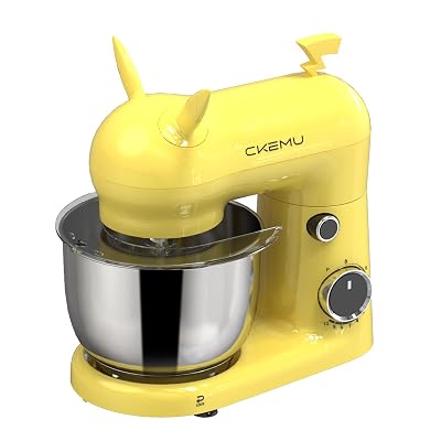 CKEMU Stand Mixer, Compact & Space-Saving, Stainless Steel Bowl, Unique & Playful Design, Effcient Motor, Dishwasher-Safe Attachments, SM-2549A (Yellow)
