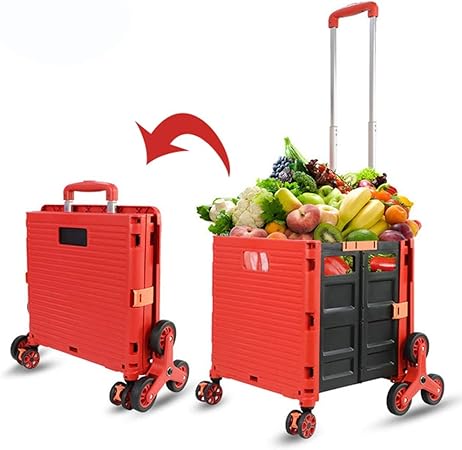 Carritos de la compra Caja Carro de Compras / Carro Plegable Rojo, Caja de Plástico de Gran