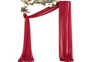 MLMC Red Wedding Arch Draping Fabric 1 Panel 29" x 20 FT Extra Long Gauze Drapes Sheer Backdrop Curtains 6.6 Yards Airy Outdoor Drapery Panels for Wedding Baby Shower Birthday Decor