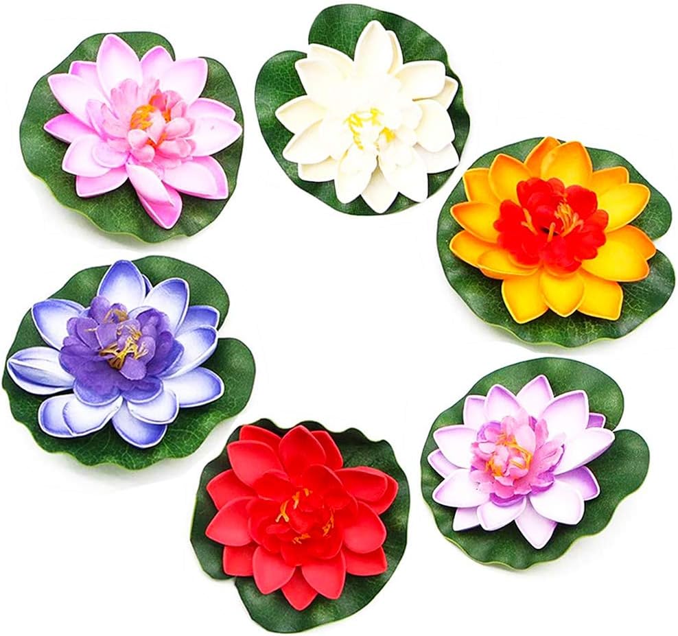 FANDE Artificial Floating Foam Lotus Flowers, 6 Pcs Floating Pond Decor Water Lily, Artificial Floating Pond Plants Decor