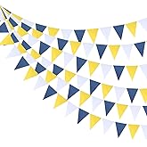 Mefuny 3 Pack Navy Blue Yellow White Flag Pennant Banner Bunting Garland for Graduation Wedding Birthday Baby Bridal Shower