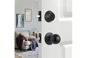GUA OYH Front Door Lock Set Matte Black Entry Door Handle Sets with Single Cylinder Deadbolt and Ball Knob, Heavy Duty Front Door Handleset Door Handles for Front Door or Office Door