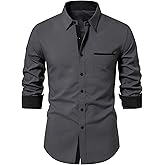 VIPWOLF Men's Long Sleeve Dress Shirts Collared Button Down Business Work Office Shirt