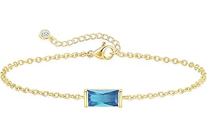 FUNEIA Birthstone Gold Bracelets for Women Non Tarnish Trendy Dainty 14K Gold Plated Bracelet Stack Stackable Blue Green May Emerald Friendship Bracelets Jewelry Gifts for Mom Best Friend