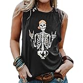 BRUBOBO Womens Funny Skull Graphic Tank Tops Summer High Neck Sleeveless Workout Tee Shirts