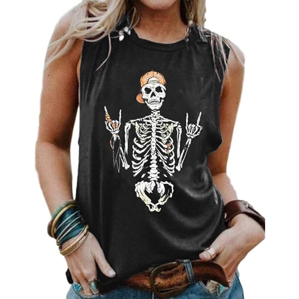 Amazon.com: Fronage Women's Rhinestone Skull Tank Tops Loose