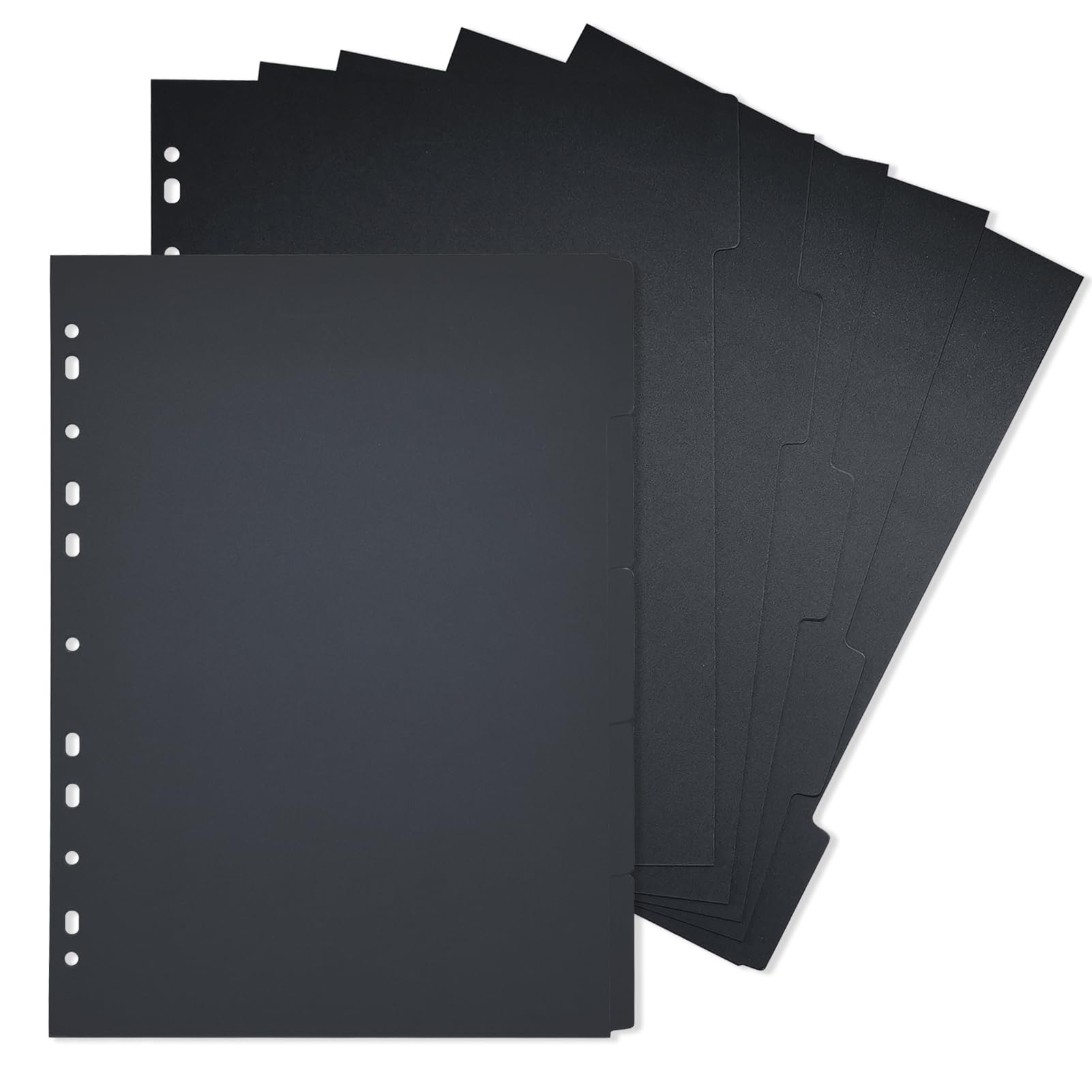 DY.2ten A4 Binder Dividers 11-Holes, 1/5 Cut Tabs, Black Paper Dividers with 5 Tabs for School Office Home, 2 Sets, 10 Paper Index Dividers