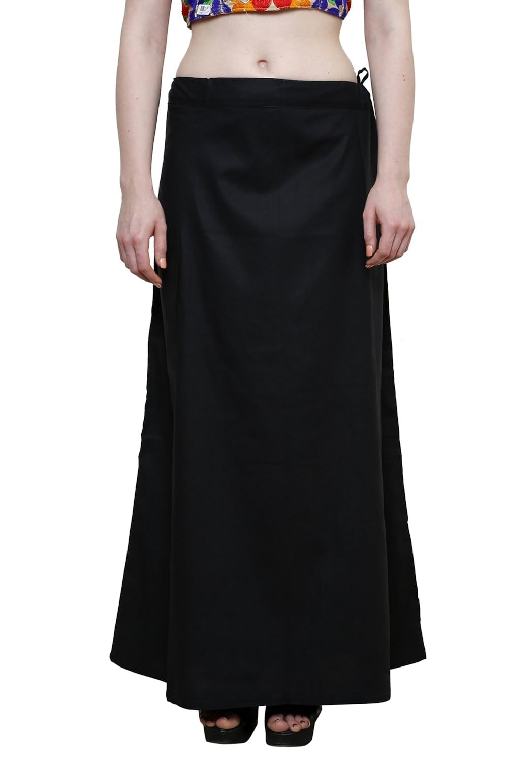 pistaa's women's cotton straight petticoat (ptcblk_black_free size)