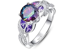 Yaresul 3.6ct 925 Sterling Silver Created Women's Rainbow Topaz|Sapphire|Aquamarine Ring Women Engagement Rings Bezel Setting Marquise Fashion Statement Ring Best Gift for Mother and Grandma Size 5-9