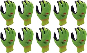 Lightweight Nitrile Foam Coated Work Gloves - 10 Pairs Multi Pack - Washable Smart Touch (Large, Green)