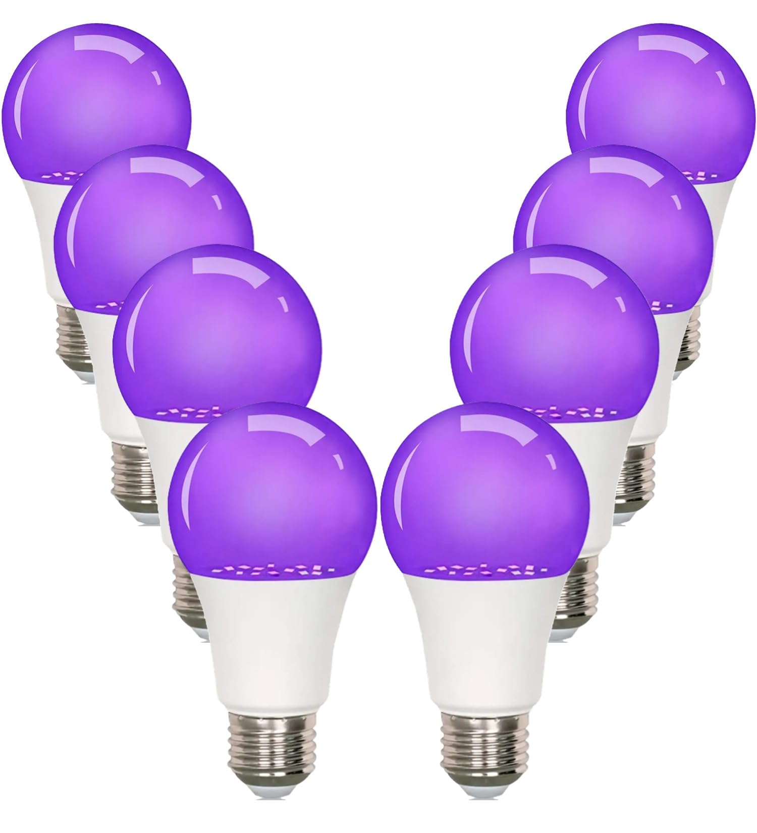 Photo 1 of GODUORA 8-Pack LED Black Bulb, A19, UVA 385-400NM, 9W (100W Equivalent), E26 Head, Non-Dimmable, for Halloween Decorations, Glow Parties, Fluorescent Posters