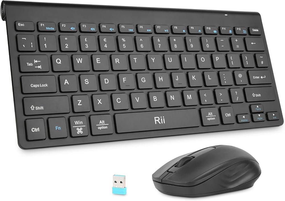 Rii Mini Wireless Keyboard and Mouse Ultra Slim 2.4G Set for PC Mac