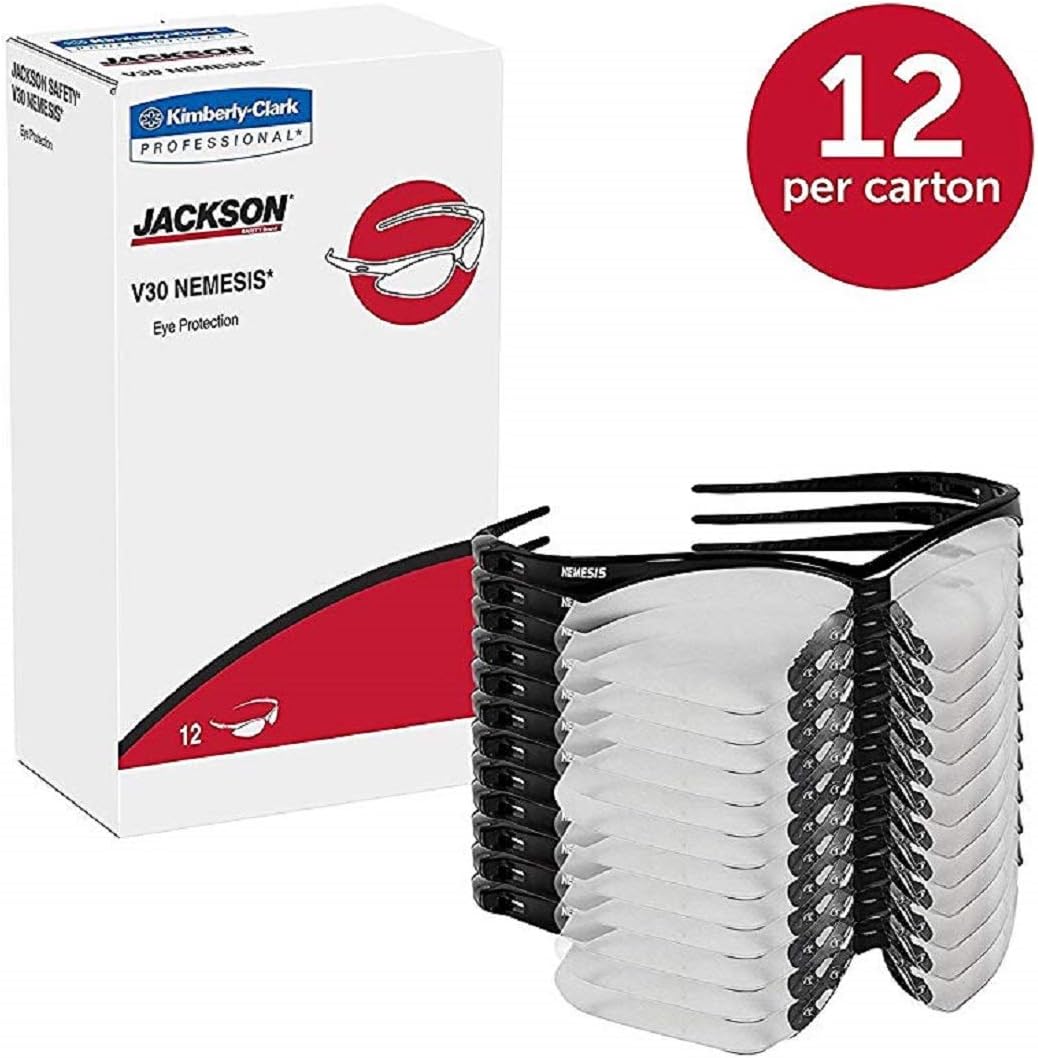 Jackson Safety V30 Nemesis Indoor/Outdoor Lens Safety Eyewear (25685), 12 Pairs Total