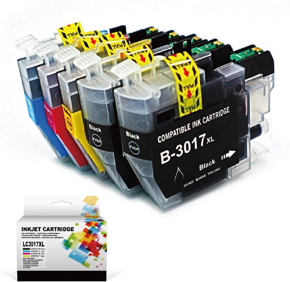 Linkjet Compatible LC3017 Ink Cartridge Replacement for Brother LC3017 Ink Cartridge for Brother MFC-J5330DW MFC-J6930DW MFC-J6530DW MFC-J6730DW MFC-J5335DW (2 Black,1 Cyan,1 Magenta,1 Yellow) 5-Pack