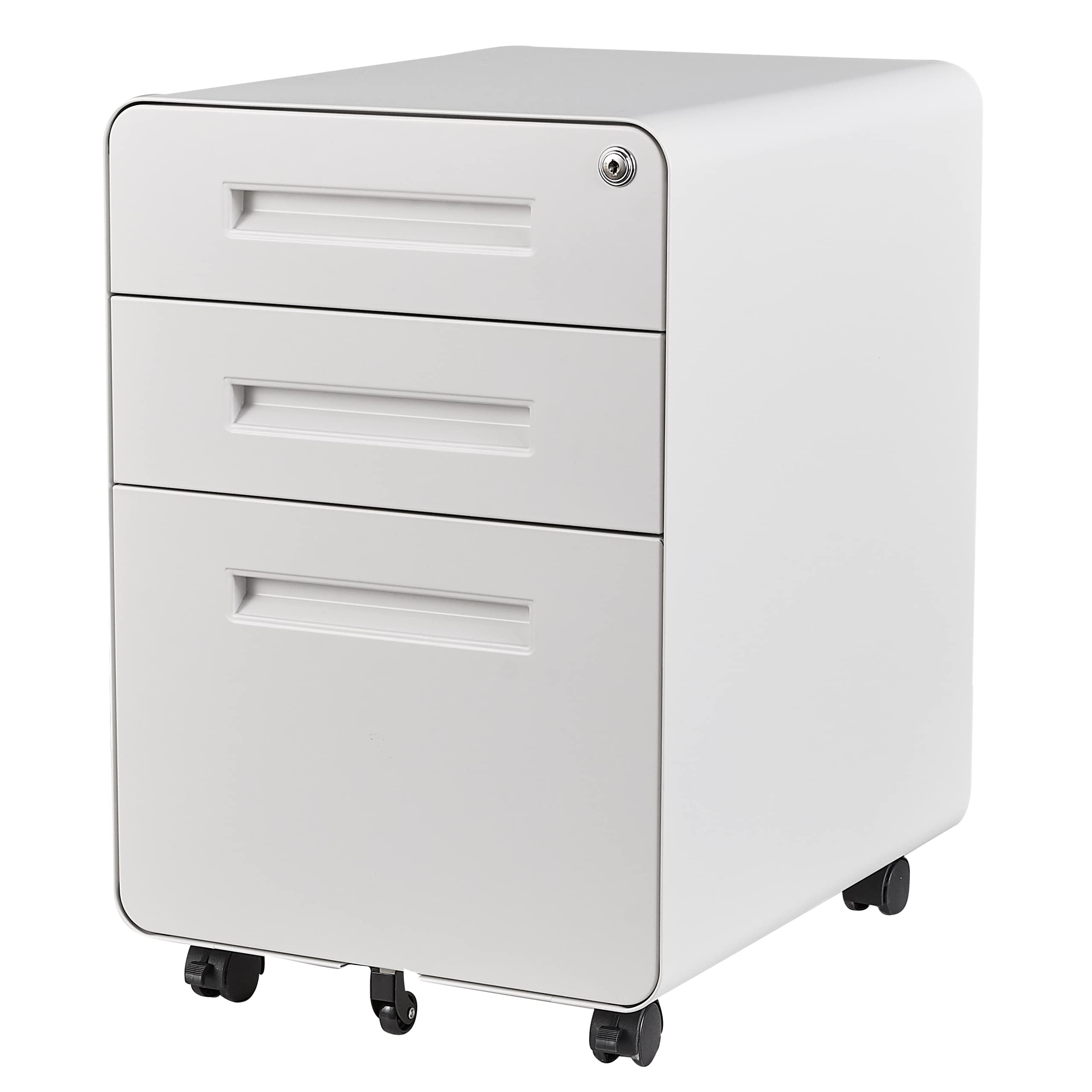 Photo 1 of 3 Drawer File Cabinet with Lock,Under Desk File Cabinet,White Rolling File Cabinet,Three Drawer Filing Cabinet for Home Office with Wheels,Fit A4/Letter/Legal File,Fully Assembled Except Casters