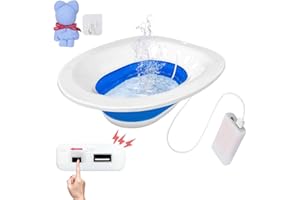 PRIDKEN Electric Sitz Bath for Hemorrhoids & Postpartum Care - Collapsible, Wide Seat, Deeper Bowl, Easy to Store - Flusher Hose Included (Electric Blue)