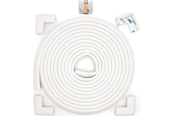 Roving Cove Slimfit Corner Edge Protector for Baby Proofing (Small 15ft Edge 4 Corners), Furniture Safety Bumper Guard, Soft NBR Rubber Foam, 3M Adhesive, Oyster White (Off White)