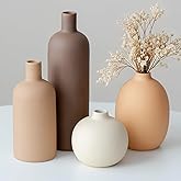 Modern Ceramic Vase Set, Neutral Colors, Decorative Vases for Home Shelf Decor, 4 Piece Collection, Happy Birthday Gifts for Women Mom Her Friend Sister Wife Grandma, Self Care Gift (Coffee Mix set 4)