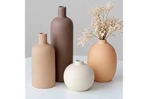 VAURCESA Modern Ceramic Vase Set, Neutral Colors, Decorative Vases for Home Shelf Decor, 4 Piece Collection (Coffee Mix Set 4)