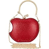 Red Rhinestone Apple-Shaped Evening Clutch Purse for Women, Crossbody Bag with Detachable Chain, Elegant Party Handbag for Prom Wedding Dinner Accessories