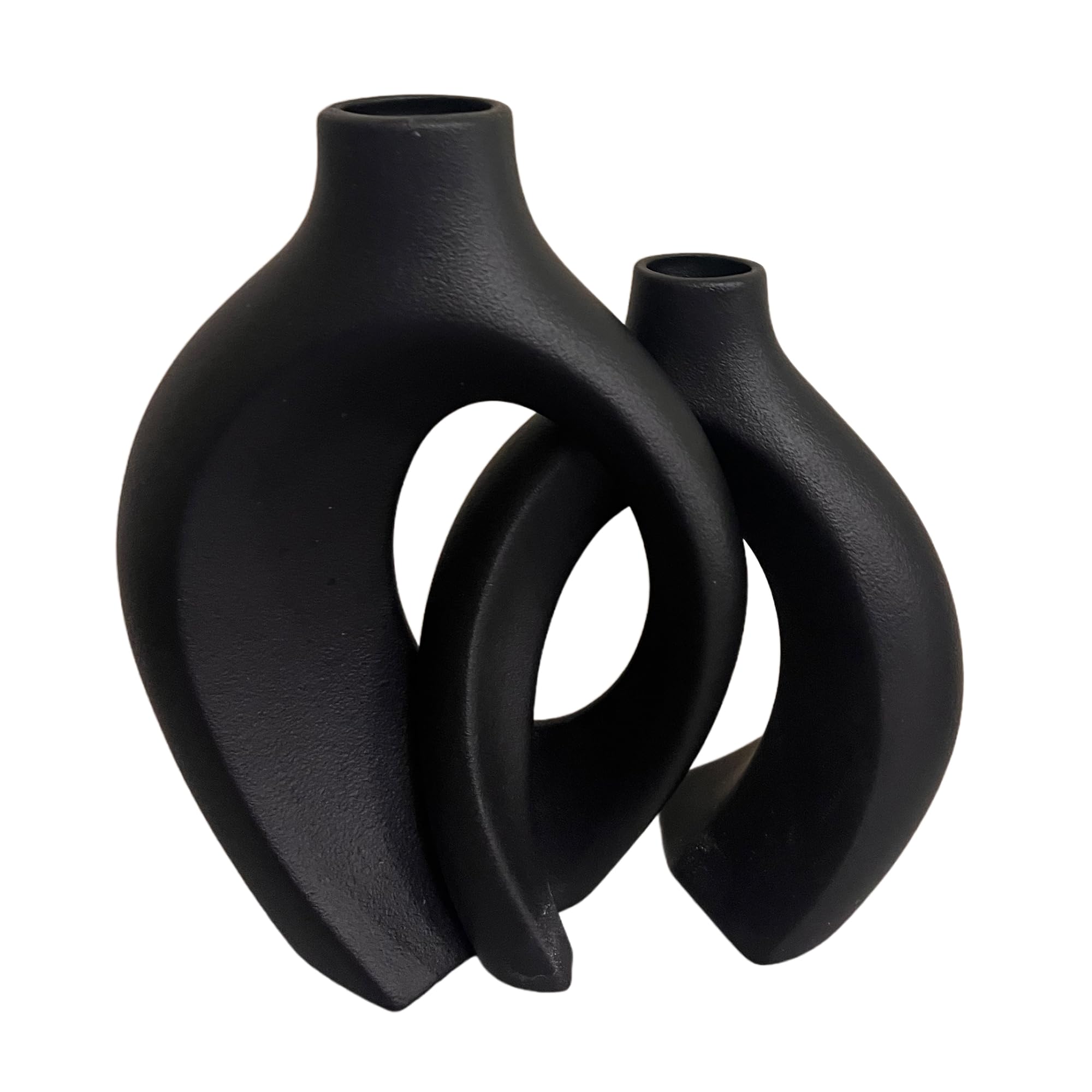 Ceramic Vase (Set of 2) - Black Nordic Style Porcelain Vases for Pampas Grass - Irregular Shape, Boho, Minimalistic Flower Vase Decor for Home, Wedding, Living Room, Bookshelf