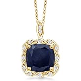 Gem Stone King 3-6 Cttw 18K Yellow Gold Plated Silver 10MM Cushion Gemstone Birthstone Pendant Necklace | Halo Necklace For Women | Gold Necklace | With 18 Inch Silver Chain