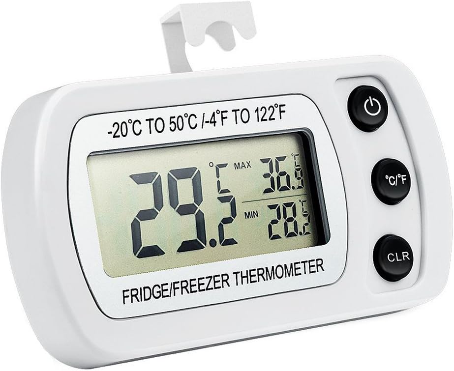 Digital Refrigerator Thermometer Waterproof Fridge Freezer Thermometer Gauge with Hook White