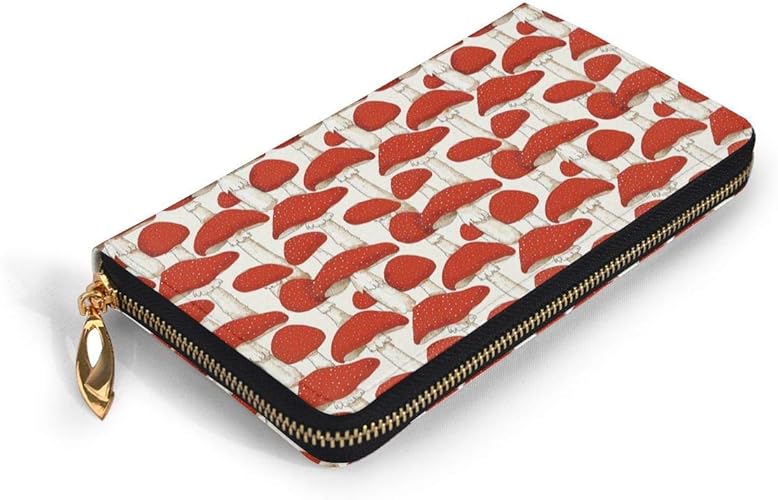 Amazon 財布 長財布 赤いきのこ柄 本牛革 レディース メンズ カードケース ラウンドファスナー 小銭入れ 磁気防止 大容量 スマホ入れ可 ウォレット 北欧 誕生日プレゼント 財布