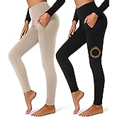 FULLSOFT 2 Pack Fleece Lined Leggings with Pockets for Women High Waisted Thermal Winter Yoga Pants for Workout Running