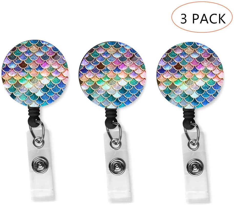 Retractable ID Badge Holder ID Badge Reels with Clip Retractable Badge Holder for Office Worker Doctor Nurse (3 Pack Jewel)