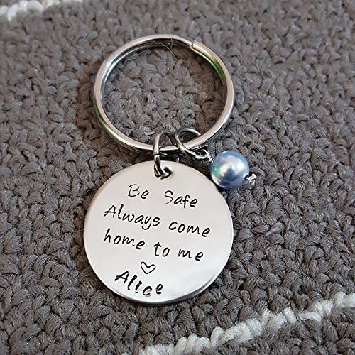 Be Safe Key Chain Swarovski Birthstone Pearl, Always Come Home to Me, Police Officer Gift, Military Law Enforcement, Firefighter Be Safe Gift, Swarovski Faux Pearl