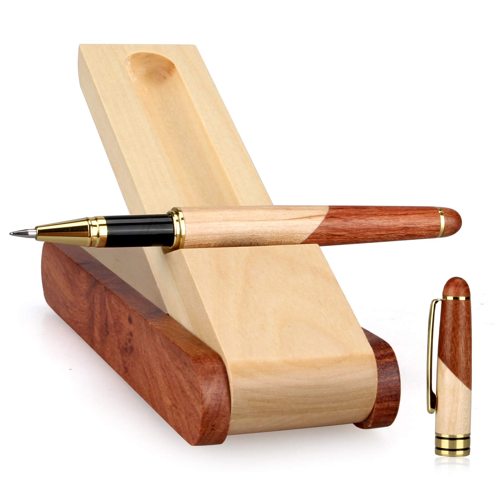 Photo 1 of Best Wooden Gel Pen Gift Set with Handmade Rollerball Designer Pen Holder Box and Refills, Business Ballpoint Pen with Fancy Journaling Pen Display Case