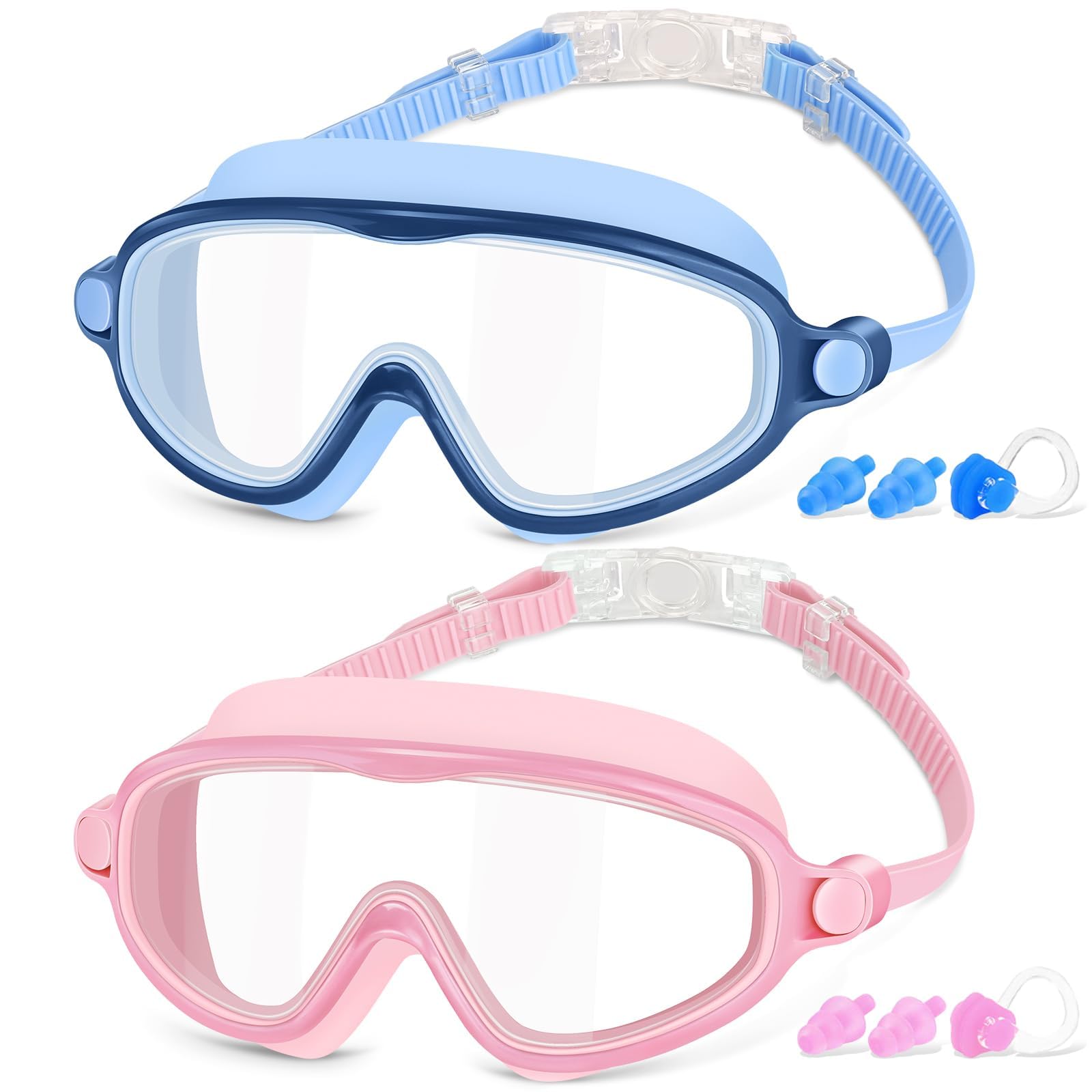 COOLOO Kids Swimming Goggles, 2 Pack Kids Goggles Childrens Swimming Goggles for Age 4-14 Wide Vision Anti-Fog UV Protection Waterproof 180° HD Vision for Junior Boys Girls