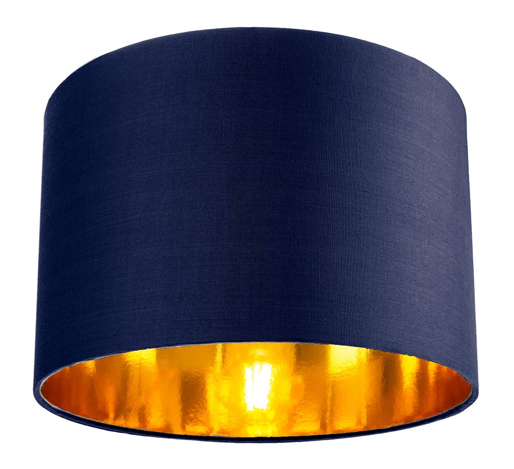 Contemporary and Chic Midnight Blue Cotton 12" Table or Pendant Circular Drum Lamp Shade with Shiny Copper Inner - 60watt Maximum by Happy Homewares