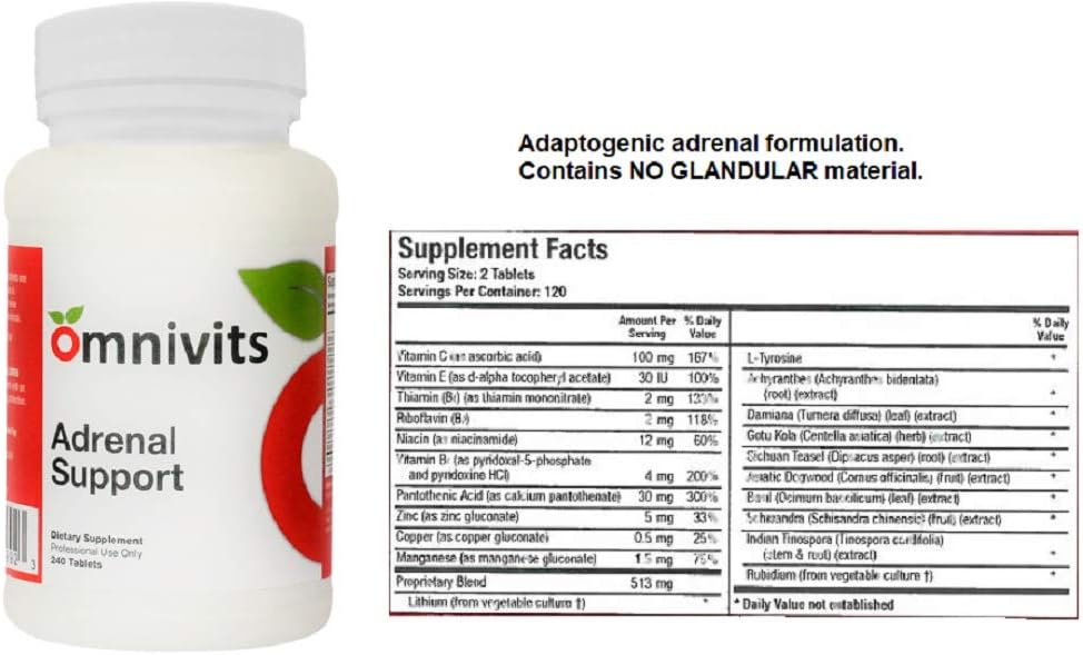 Omnivits Adrenal Support Formula | Normal Cortisol Levels, Antioxidant Support, More Energy, Healthy Responses | 240 Tablets