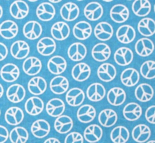 Pre-Cut 2 Yards Retro-style White Peace Signs Tossed on Aqua Blue Fabric (Great for Quilting, Sewing, Craft Projects, Curtains, Pillows, Etc.) PRECUT 2 Yards