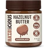 Hazelicious CHOCOLATE Hazelnut Butter | 3 Simple Ingredients | 78% Hazelnuts | 6g Protein | 60% Less Sugar | 10 oz