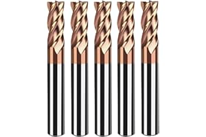 KinRite 5PCS HRC55 3/8" Carbide Square End Mill Bits Set, Tungsten Steel End Mills Bits Cutter, Carbide End Mills for Alloy Steels/Hardened Steels 4 Flutes (5pcs 3/8" end Mills)