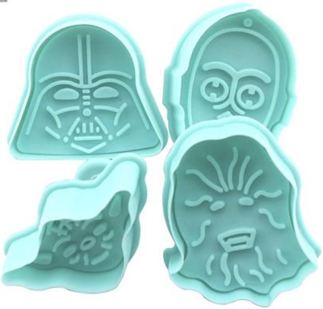 Set of 4 Star Wars Plunger Cookie Cutters: Darth Vader, C-3PO, Yoda and Chewbacca