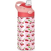 GOODOLD Red Cherries Stems Kids Water Bottle, Insulated Stainless Steel Water Bottles with Straw Lid, 12 oz BPA-Free Leakproof Duck Mouth Tumbler for Boys Girls