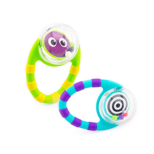 Sassy Flip & Grip Rattle | Value 2 Pack | Developmental Toy with Rattle Beads | Spinning Discs with Mirror | For Ages 3 Months and Up