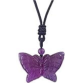 EDEN'S CALL Natural Crystal Stone Pendant Necklace Adjustable Black Cord Carved Quartz Butterfly Necklace