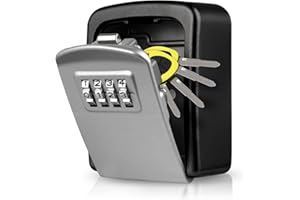 HUANLANG Key Lock Box for Outside Lockbox for Keys Outdoor 4-Digit Combination Lock Box Wall Mount Waterproof Portable Security Key Storage for House Realtor Contractors Warehouse Grey