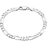 Savlano 925 Sterling Silver Italian Solid Figaro Link Chain Bracelet For Men & Women - Made in Italy Comes With a Gift Box
