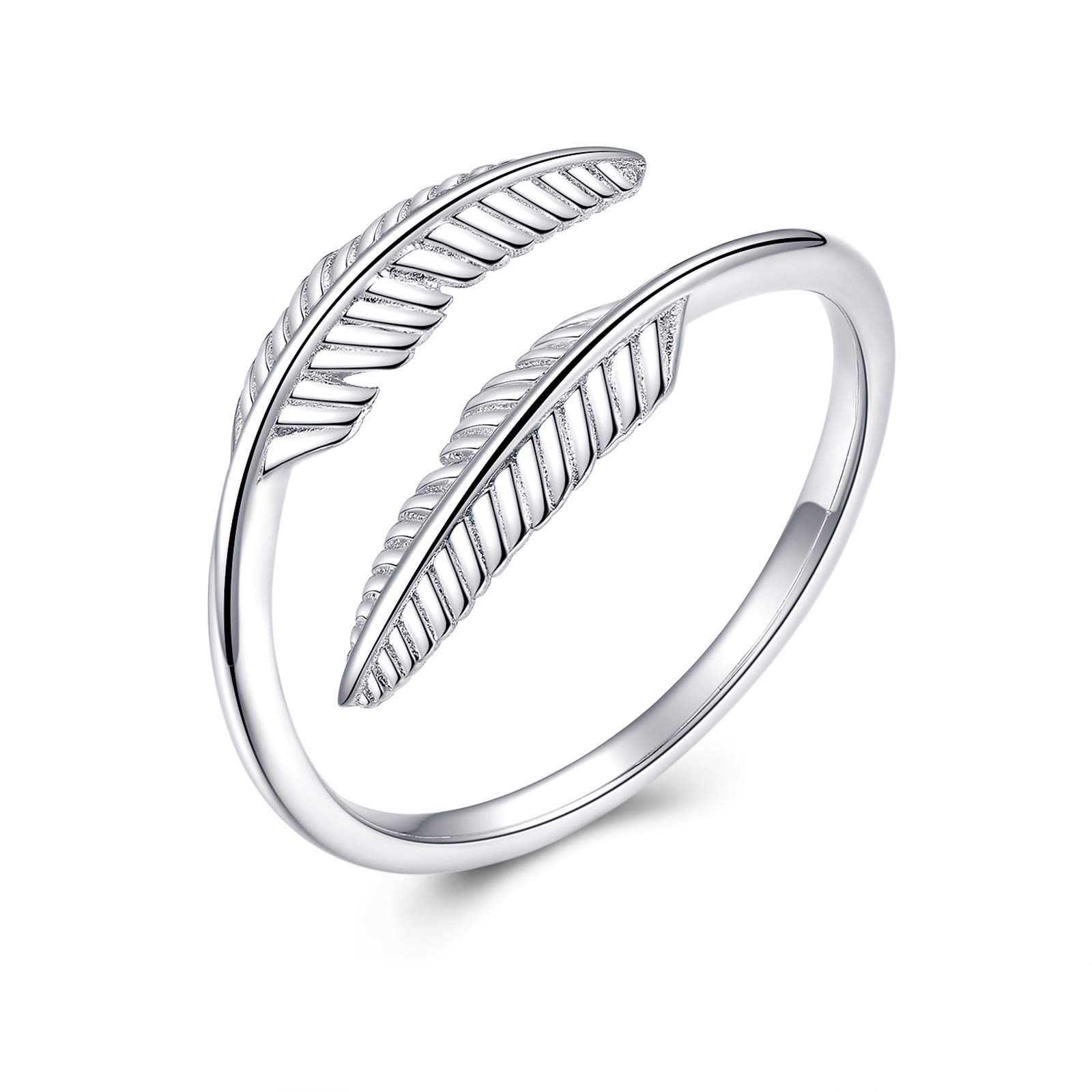 Sterling Silver Feather Ring for Women Feather Adjustable Rings Jewellery for Women Open Feather Plumage Ring for Girl