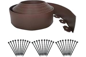 SHSYUE Landscape Edging 33ft,Garden Edging Borders[Extra Tall 4IN ] Flexible No Dig Lawn Edging Kit with 30pcs Spikes,Heavy Duty Mini Plastic Fence for Yard Grass Flower Bed -Brown