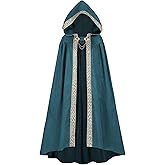 FCCAM Long Hooded Cloak for Women Suede Hooded Cape Medieval Renaissance Cloak Halloween Costume